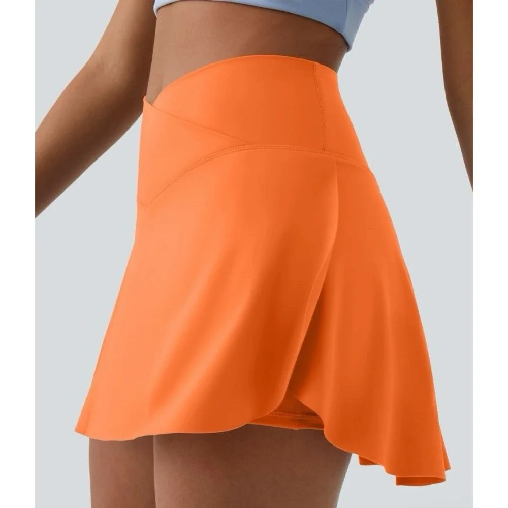 Halara SoftlyZero Airy Crossover High Waist Athletic Skort Skirt Shorts Orange L